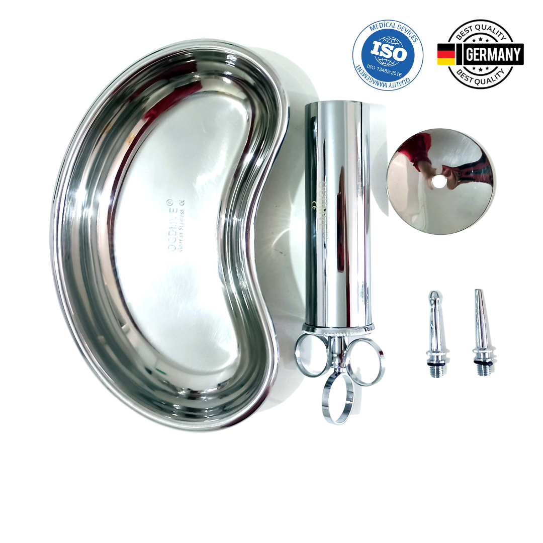 Kit#1 Lavado Oidos Jeringa + Riñon Acero Inoxidable GERMAN Ogdmve