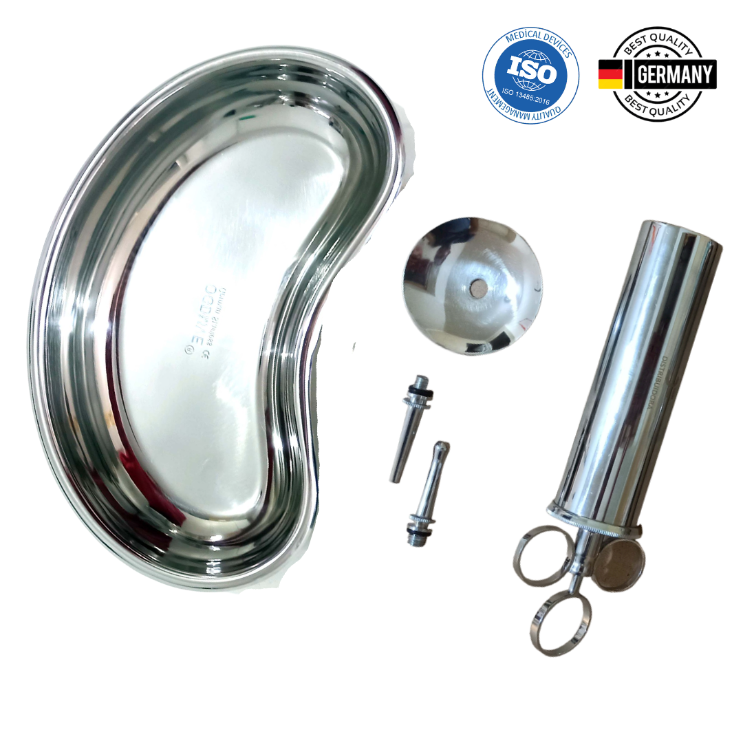 Kit#1A Lavado Oidos Jeringa + Riñon Acero Inoxidable GERMAN Ogdmve