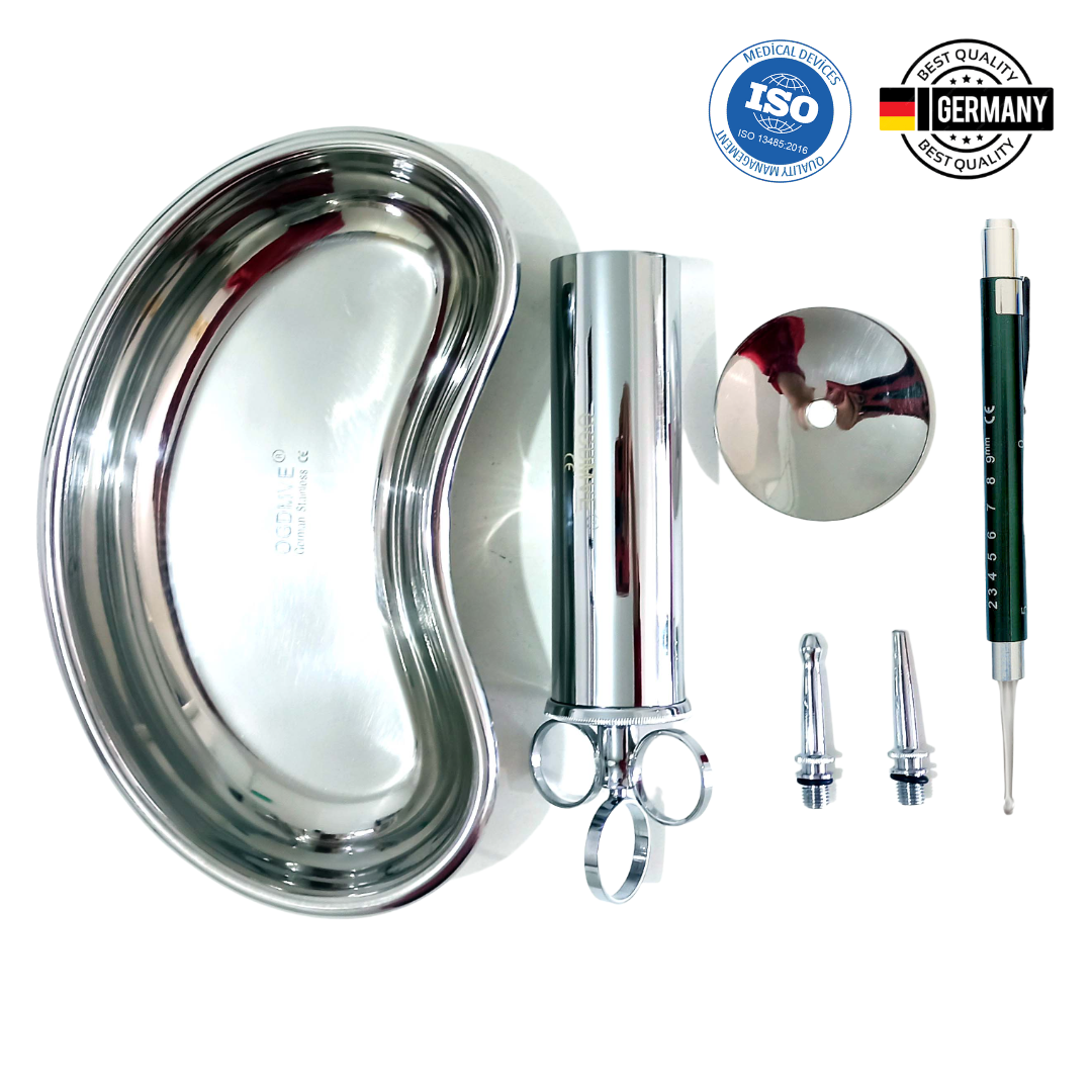 Kit#2 Lavado Oidos Jeringa + Riñon Acero Inoxidable GERMAN Ogdmve