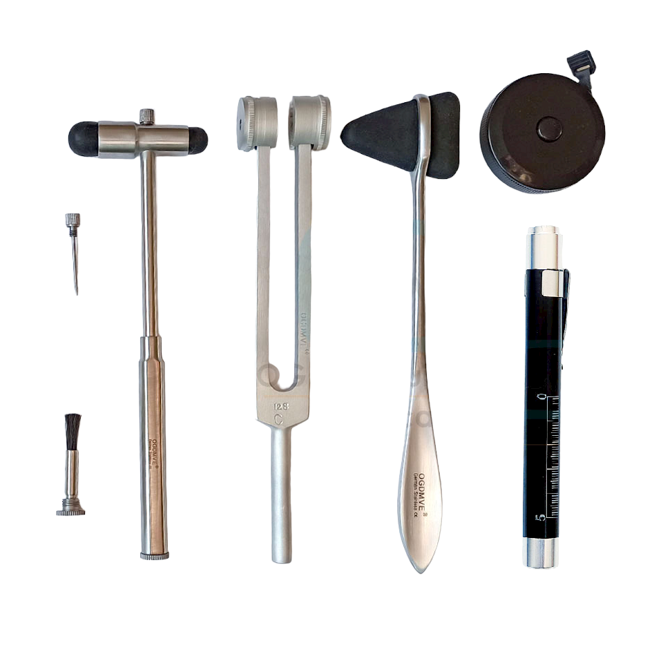 Kit Neuro #4 Martillos Reflejo Neuro Diapason Linterna Huincha Torniquete Ligadura Examen Medico Fisico Ogdmve