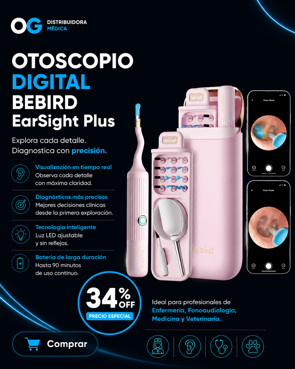 Otoscopio Digital Bebird EarSight Plus Rosa