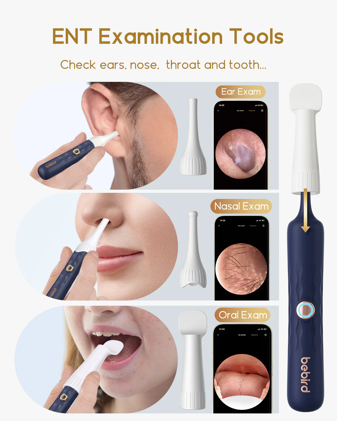 Otoscopio flexible Bebird EarSight Plus con luz: herramientas para eliminar cerumen con cámara