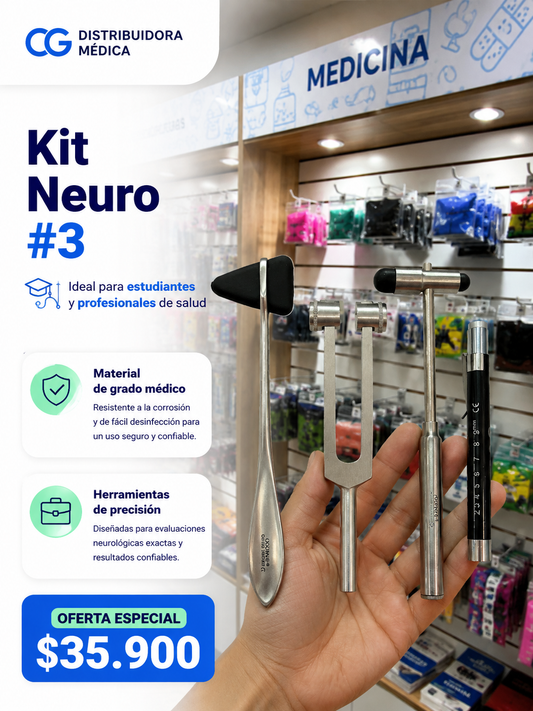 Kit Neuro #3 Martillos Reflejo Diapason Linterna Examen Medico Fisico Ogdmve