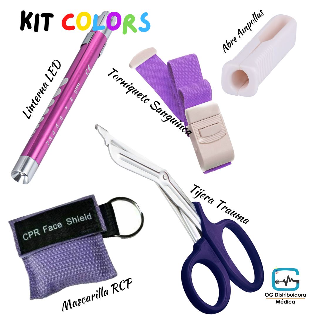 Kit Colors Tens #6 Rcp Abre Ampollas Torniquete Tijera Linterna Ogdmve