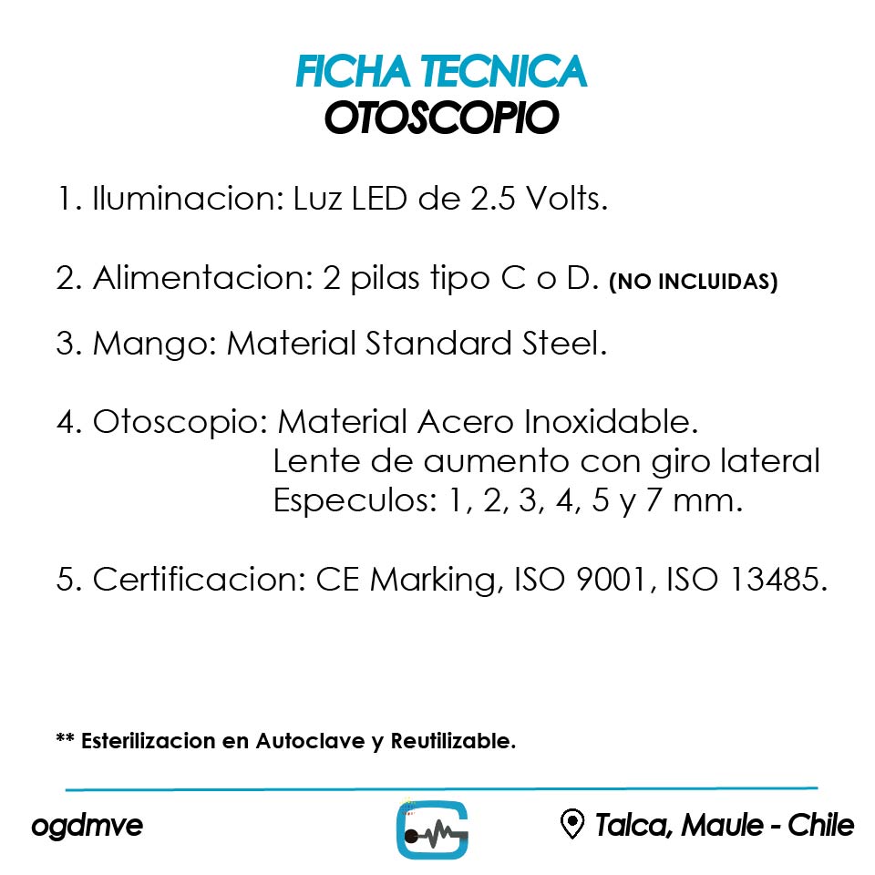 Otoscopio Veterinario Metalico LED Acero Inoxidable GERMAN Ogdmve
