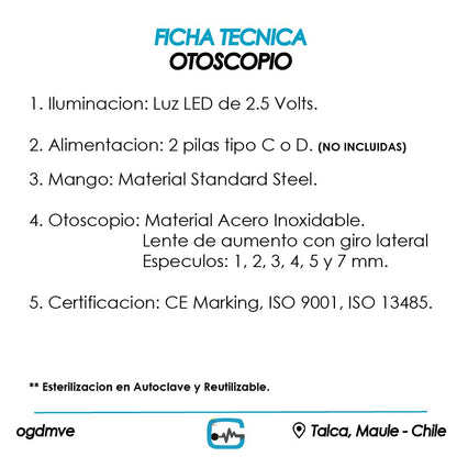 Otoscopio Veterinario Metalico LED Acero Inoxidable GERMAN Ogdmve