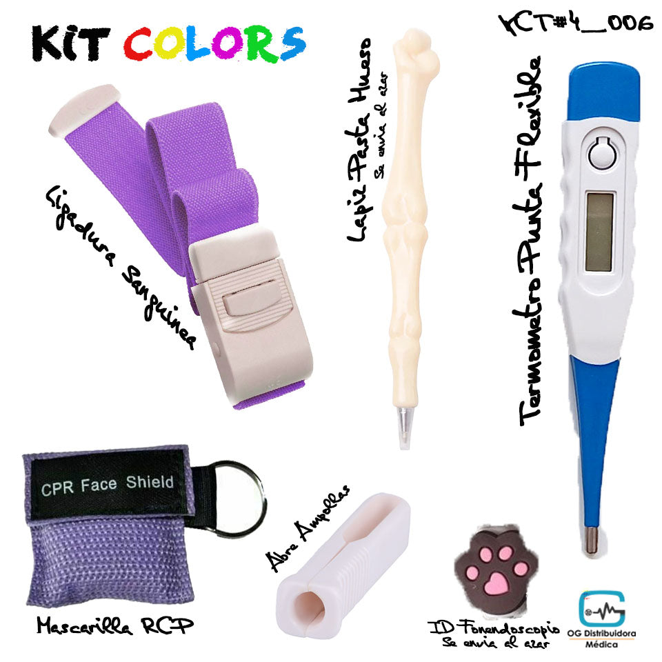 Set Kit Colors Tens #4 Ligadura Abre Ampollas Lapiz Pasta Medico Veterinario Enfermera Ogdmve