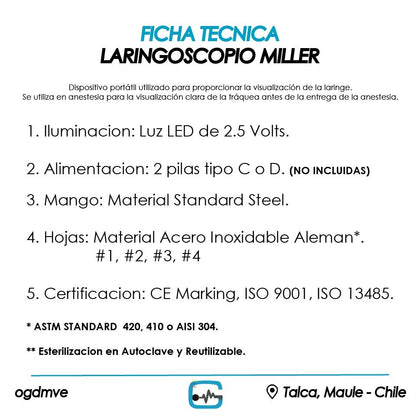 Laringoscopio Miller Acero Inoxidable Ogdmve