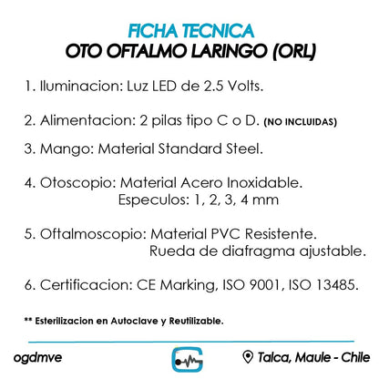 Otoscopio + Oftalmoscopio Rinoscopio Otorrino Acero Ogdmve