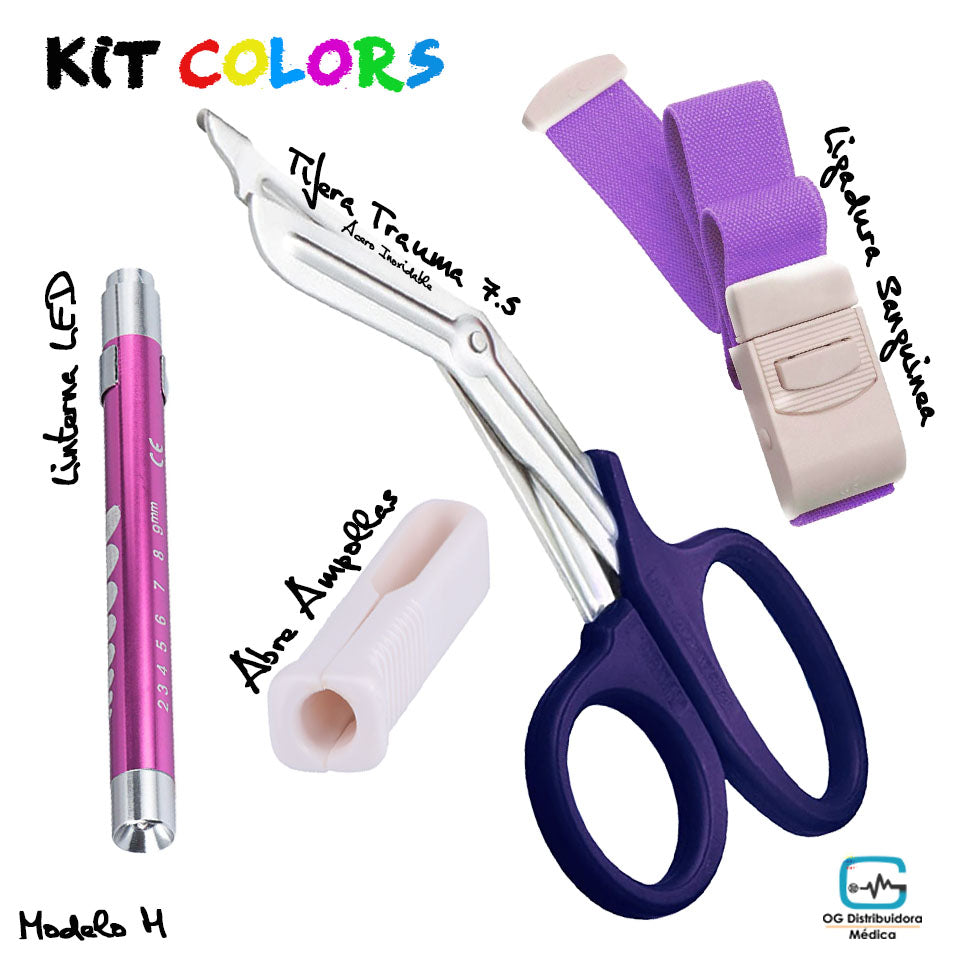 Set Kit Colors Tens #3 Ligadura Rcp Abre Ampollas Linterna Medico Veterinario Enfermera Ogdmve