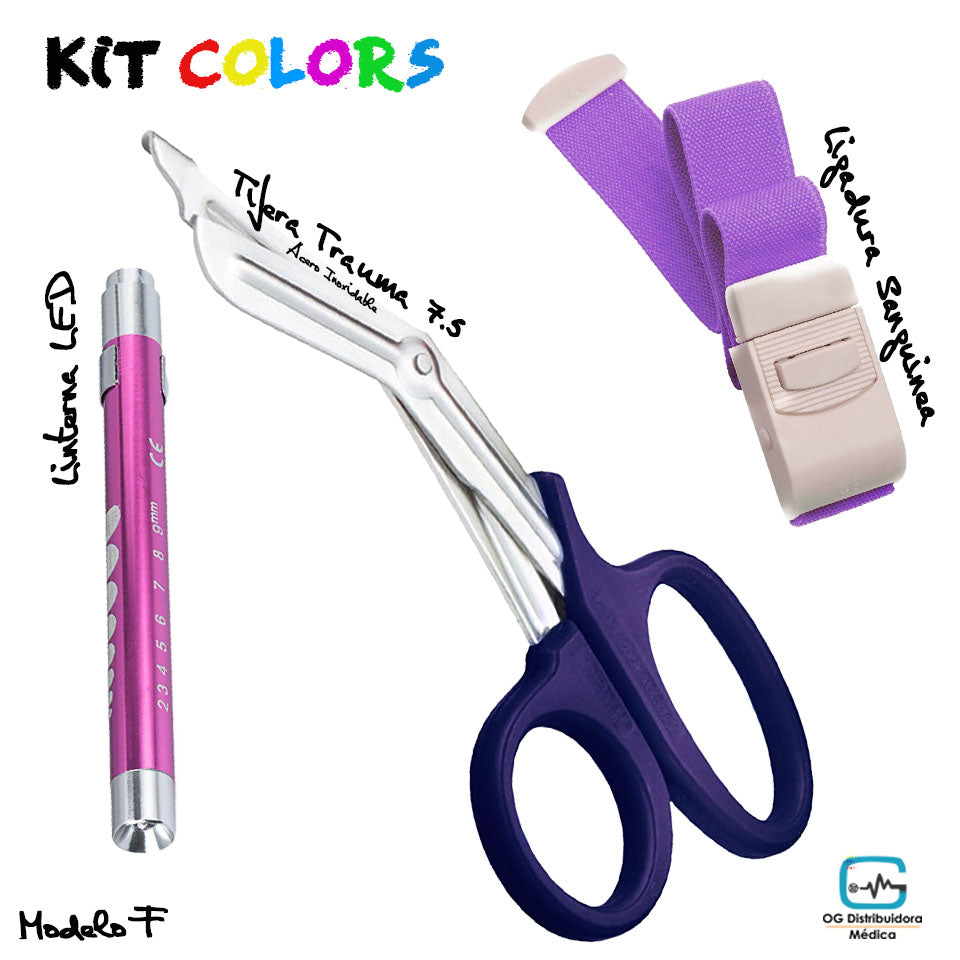 Set Kit Colors Tens #3 Ligadura Rcp Abre Ampollas Linterna Medico Veterinario Enfermera Ogdmve