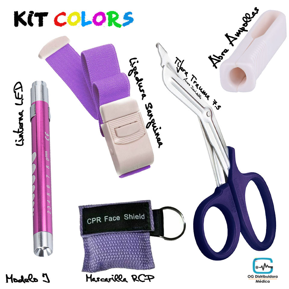 Set Kit Colors Tens #3 Ligadura Rcp Abre Ampollas Linterna Medico Veterinario Enfermera Ogdmve