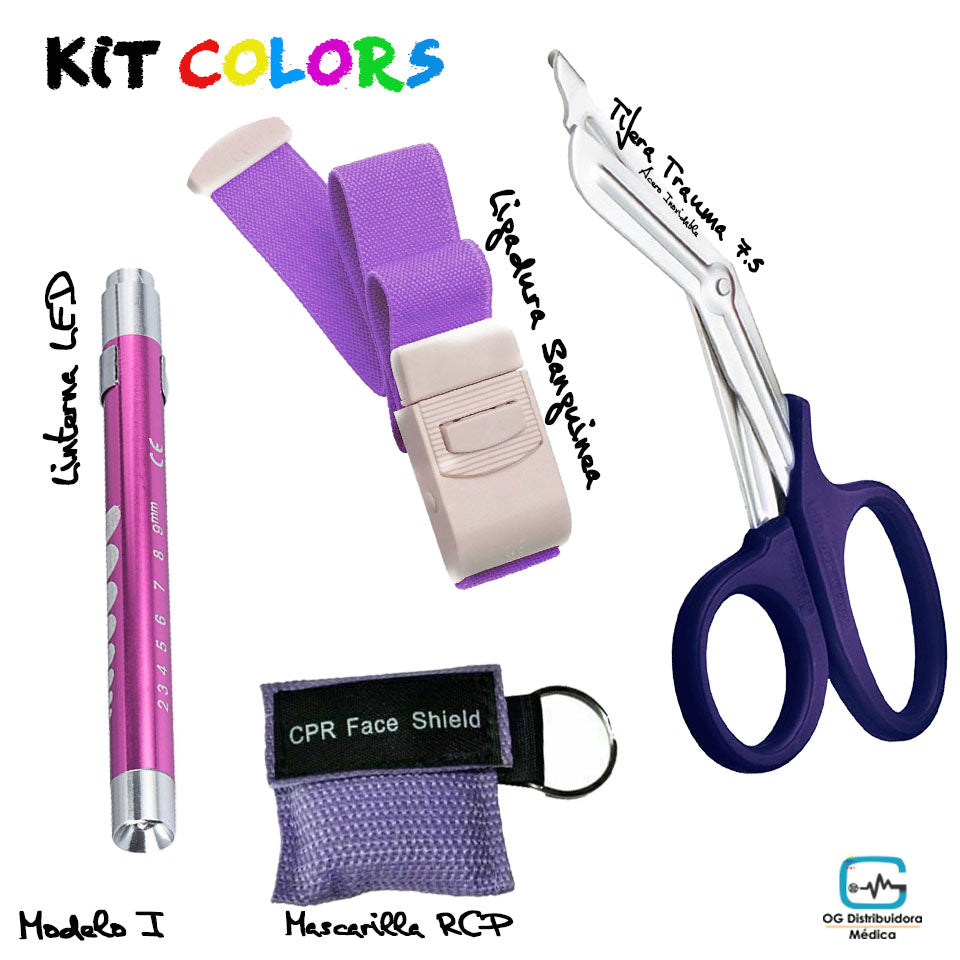 Set Kit Colors Tens #3 Ligadura Rcp Abre Ampollas Linterna Medico Veterinario Enfermera Ogdmve